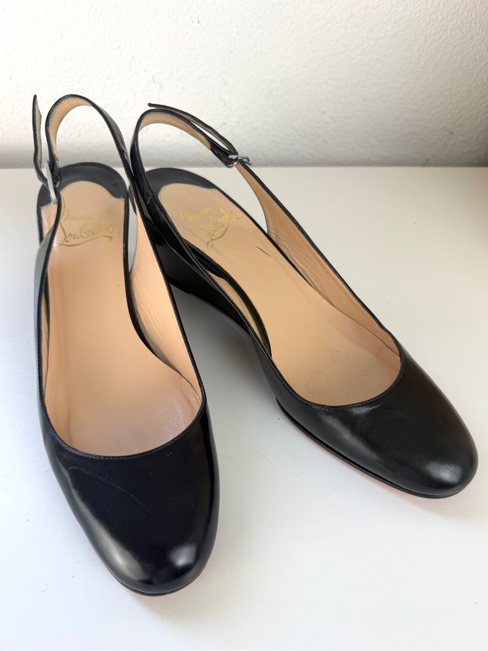 Christian Louboutin Black Leather Slingback Pumps 39.5 / 9-9.5 US